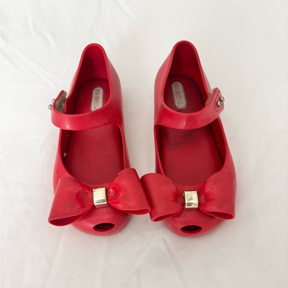 Mini Melissa red bow peep toe mary janes size 9 toddler